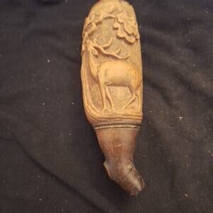 Chrfsfensen Handcarved Black Forest Wood Pipe Tobacco. Carved Deer And Tree